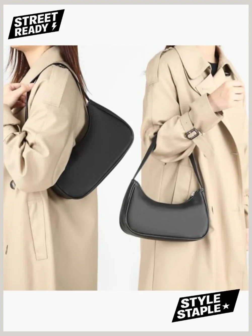 Vegan Leather Hobo Sling Tote Handbag with Zipper Closure - Retro Shoulder Bag - Picture 3 of 7